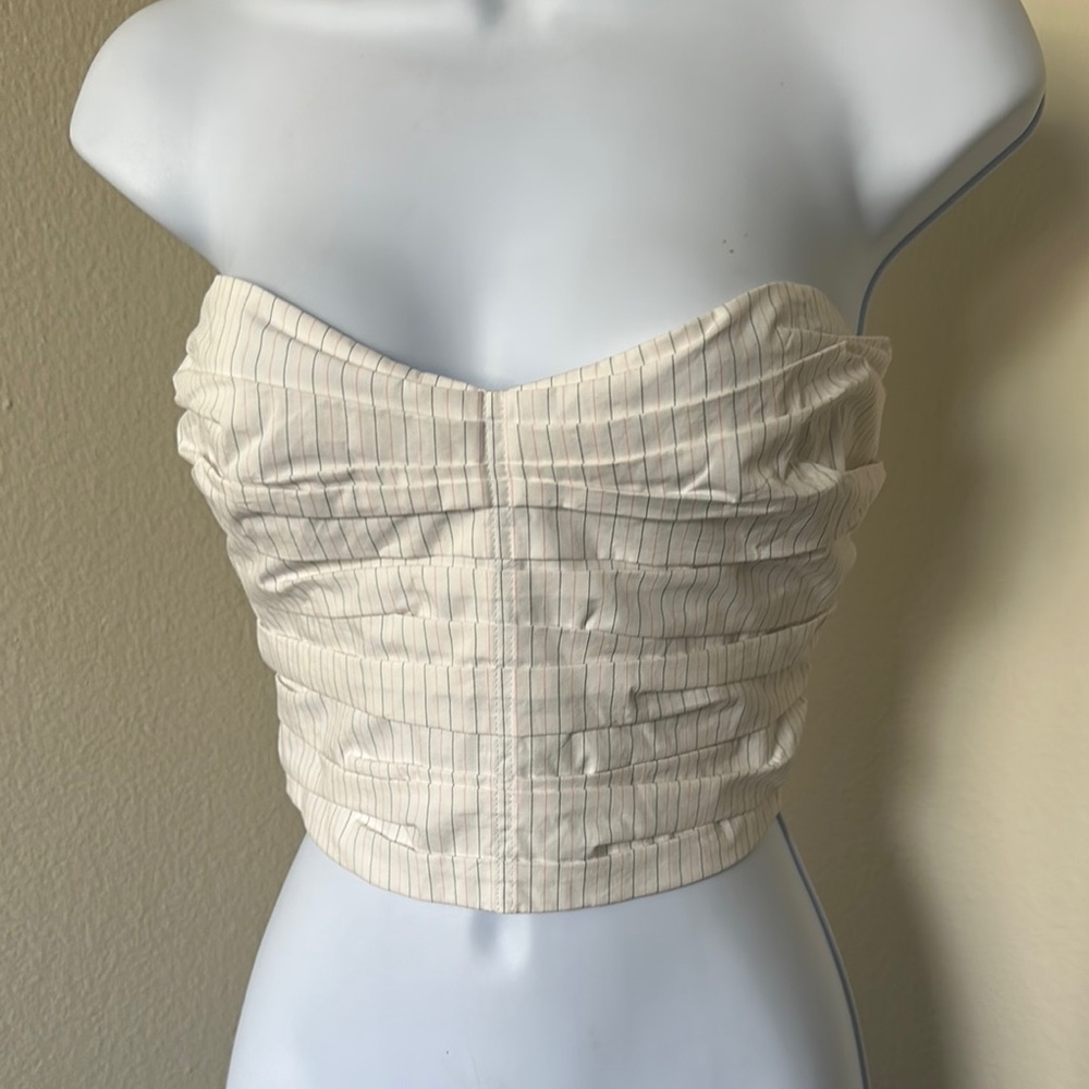 Venroy  White Stripped Strapless Ruched Crop Top